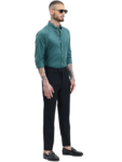 Men Smart Button-Down Collar Textured Cotton Formal Shirt beach green