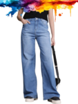 Women Wide Leg High-Rise Light Fade Stretchable Jeans