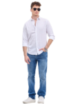 WHITE SELF-DESIGN SLIM FIT SHIRT