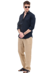 BLACK SELF-DESIGN SLIM FIT SHIRT