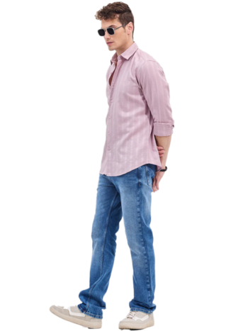 PINK SELF-DESIGN SLIM FIT SHIRT
