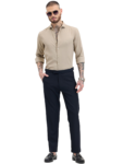 Men Smart Button-Down Collar Textured Cotton Formal Shirt khaki